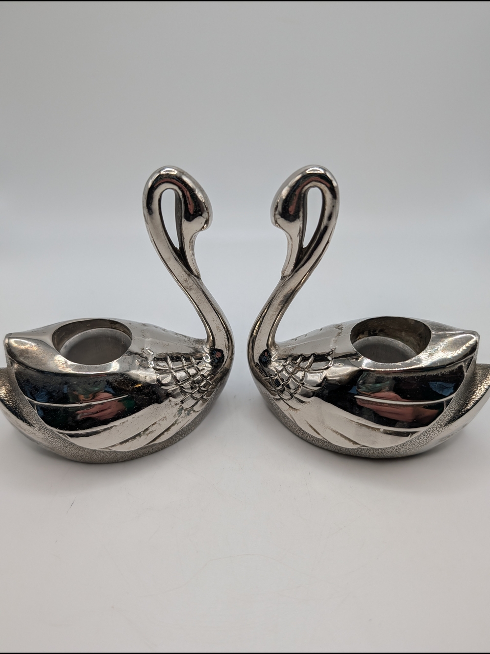 2 Vintage Silver Plated Swan Tapper Candle Holders 4” Unmarked